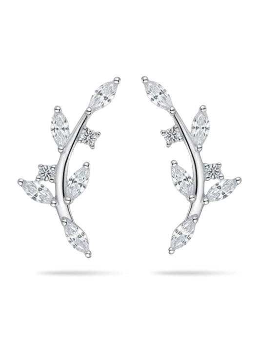 Curved Vine Leaf Climber Stud Earrings