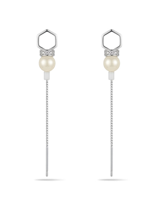 Geometric Ivory Bead Sui Dhaga Earrings