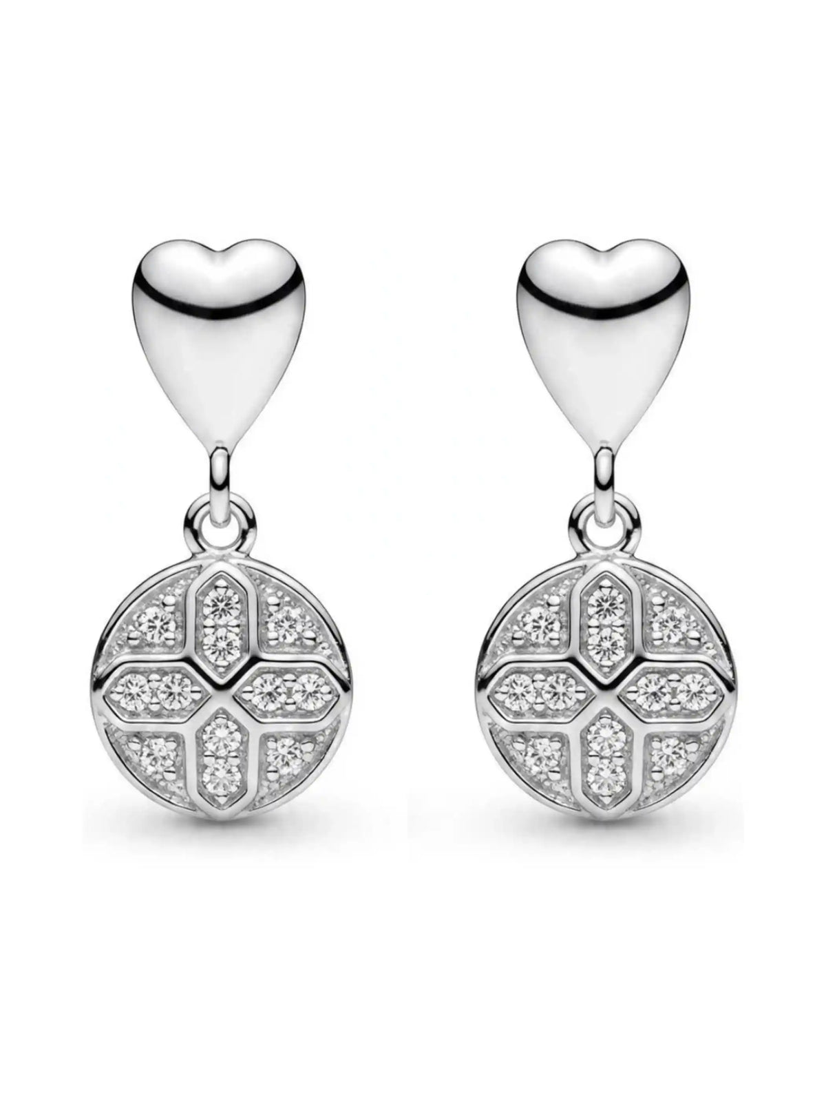 Clear-Stone Heart Medallion Drop Earrings