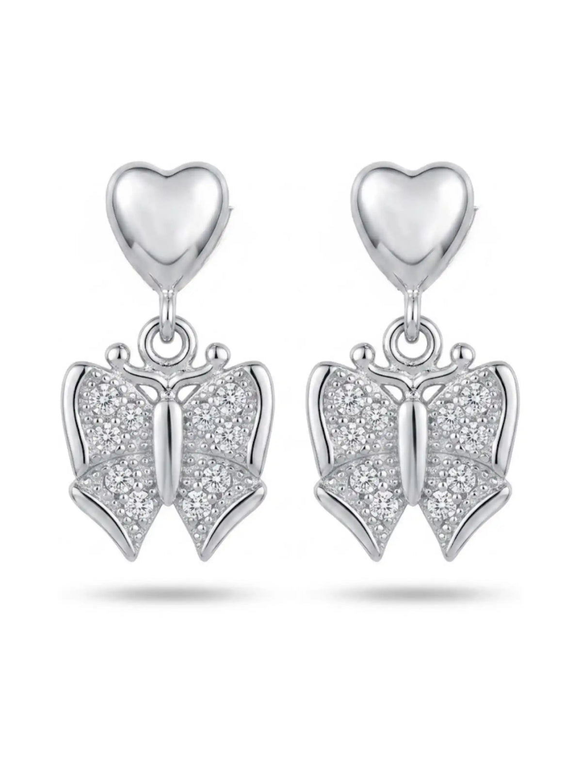 Clear-Stone Heart Butterfly Drop Earrings