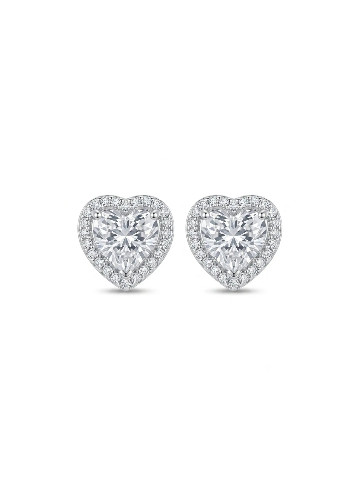 Heart Halo Clear-Stone Stud Earrings