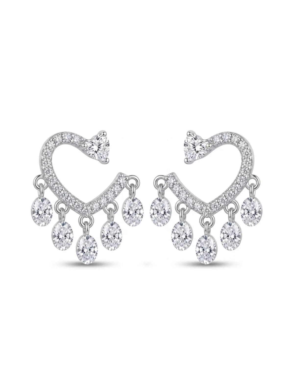 Clear-Stone Heart Chandelier Earrings