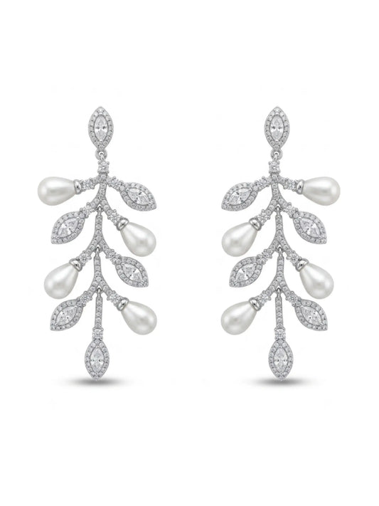 Pearl Leaf Cascade Earrings