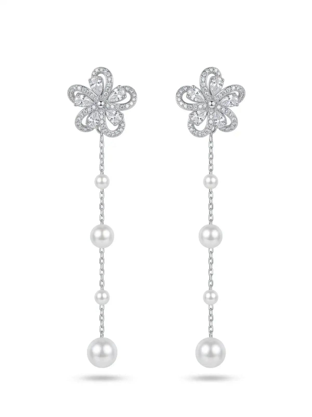 Floral Pearl Chain Earrings