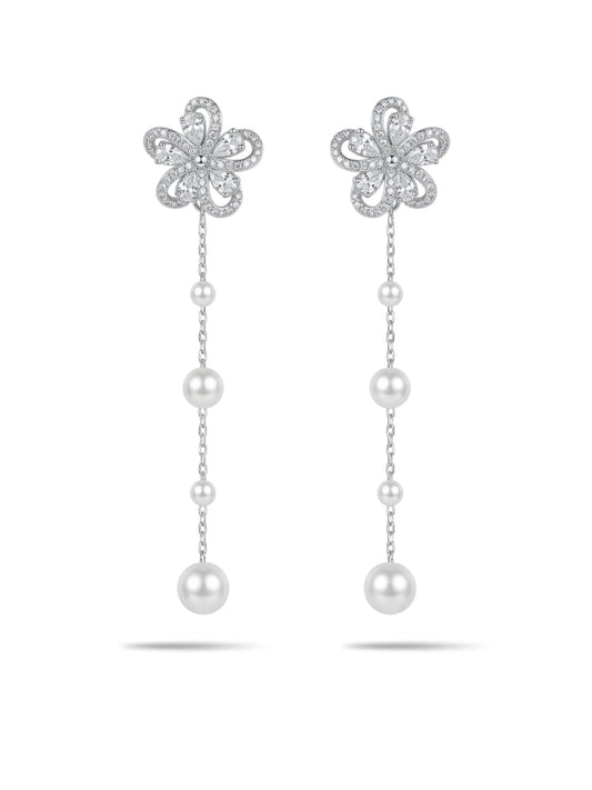 Floral Pearl Chain Earrings
