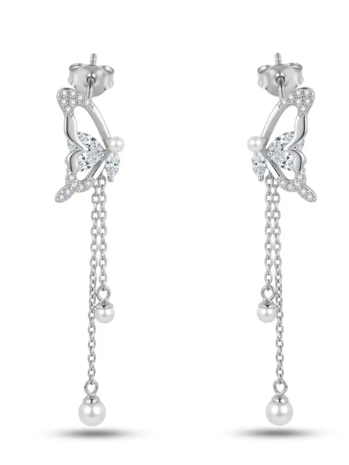 Butterfly Pearl Chain Earrings