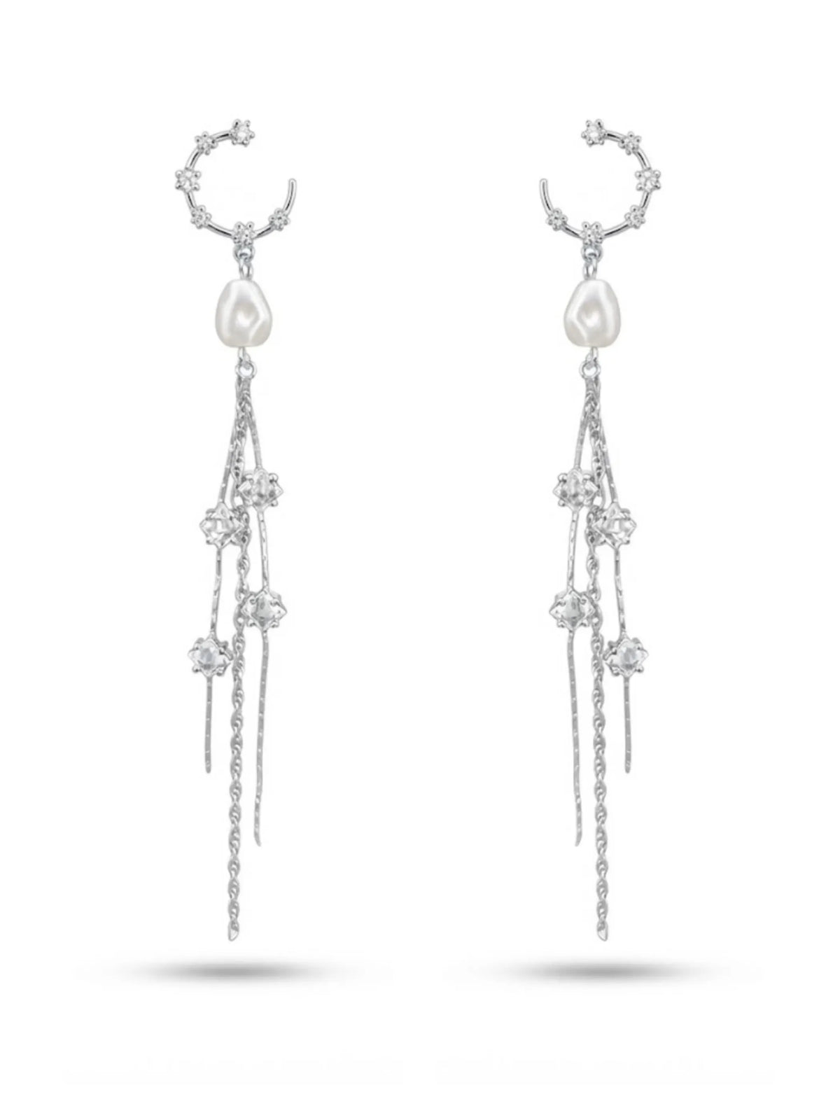 Crescent Pearl Tassel Earrings
