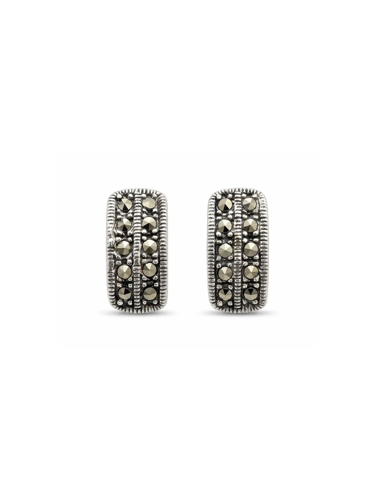 Dark-Detailed Marcasite Grid Stud Earrings