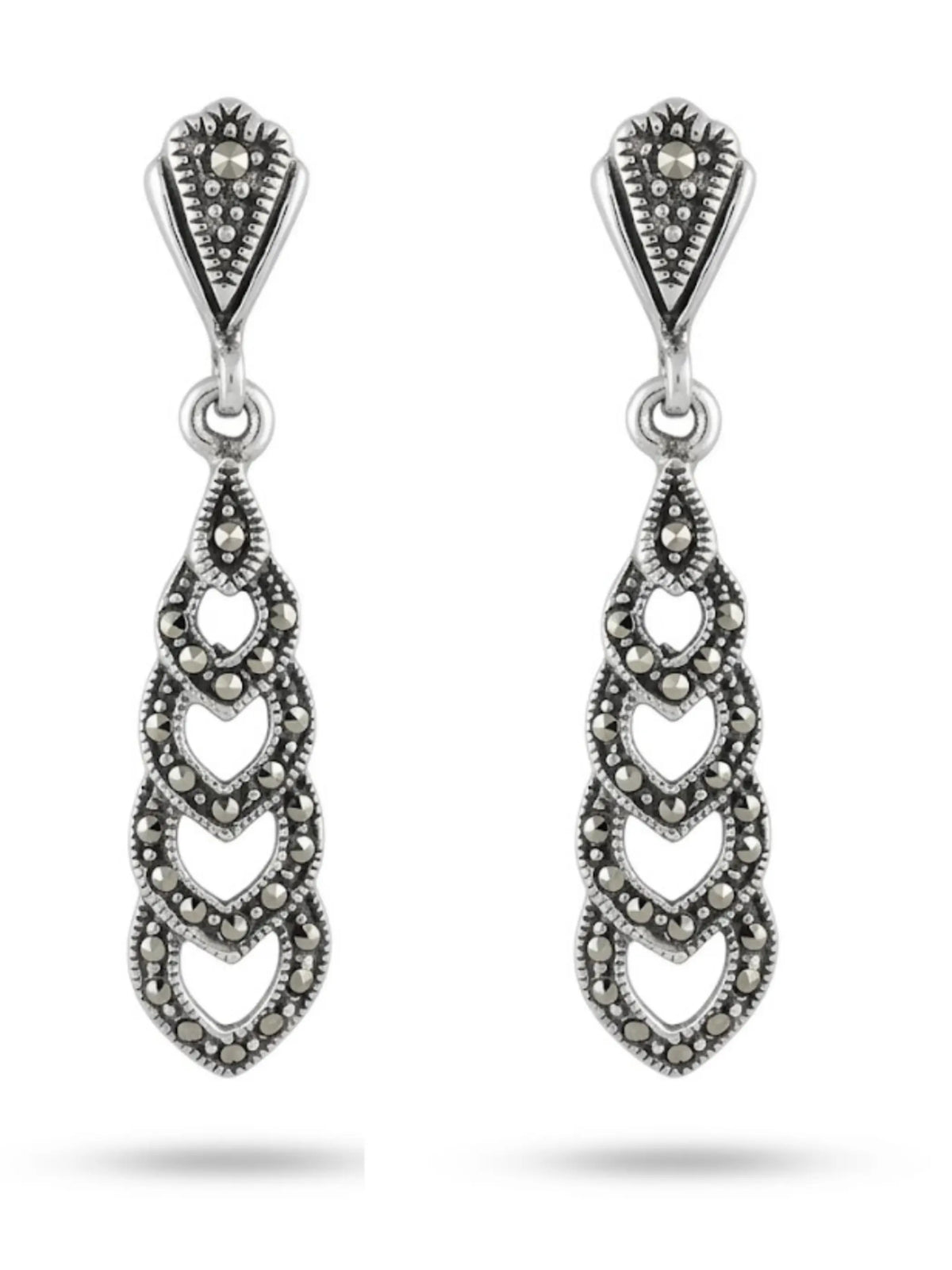 Marcasite Heart Cascade Drop Earrings