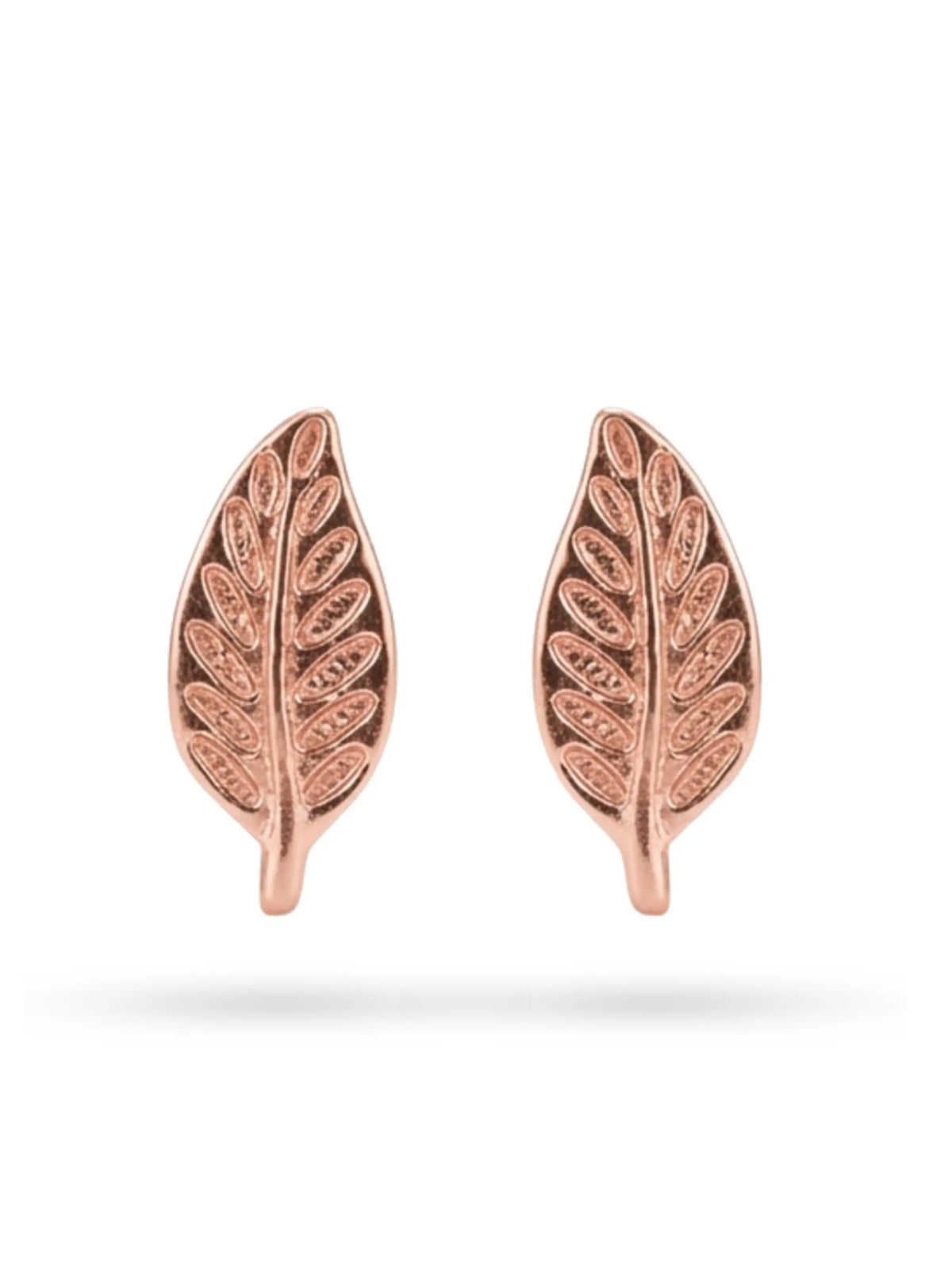 Rose-Gold Plated Etched Leaf Stud Earrings