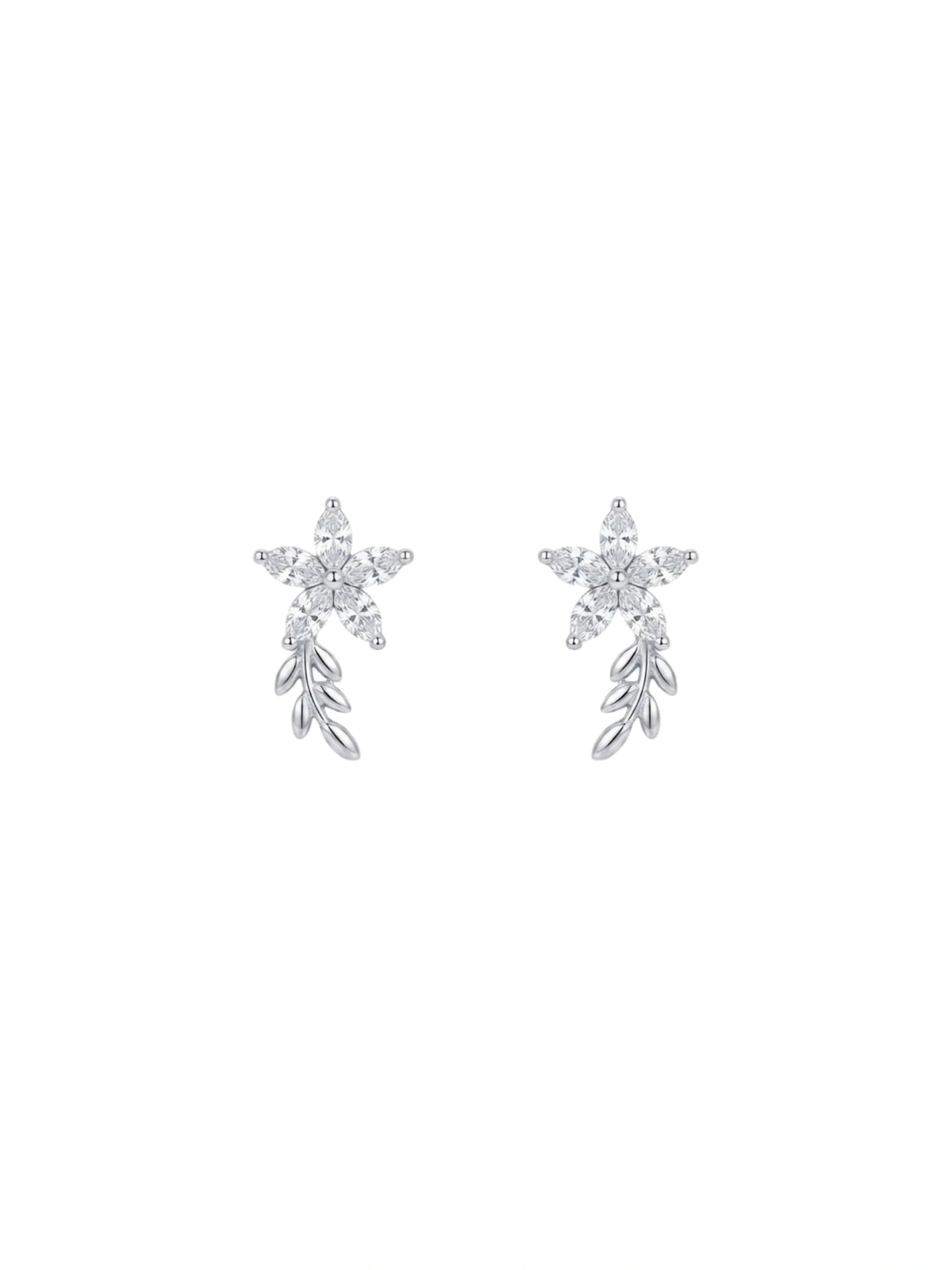 Floral Stem Drop Stud Earrings