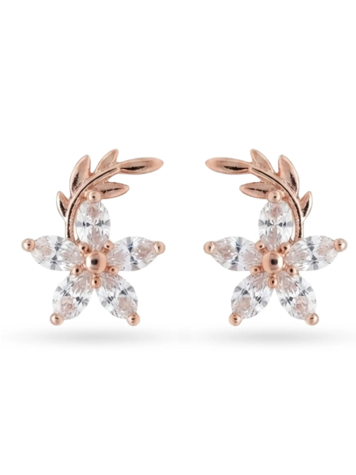 Rose-Gold Plated Floral Sprig Stud Earrings