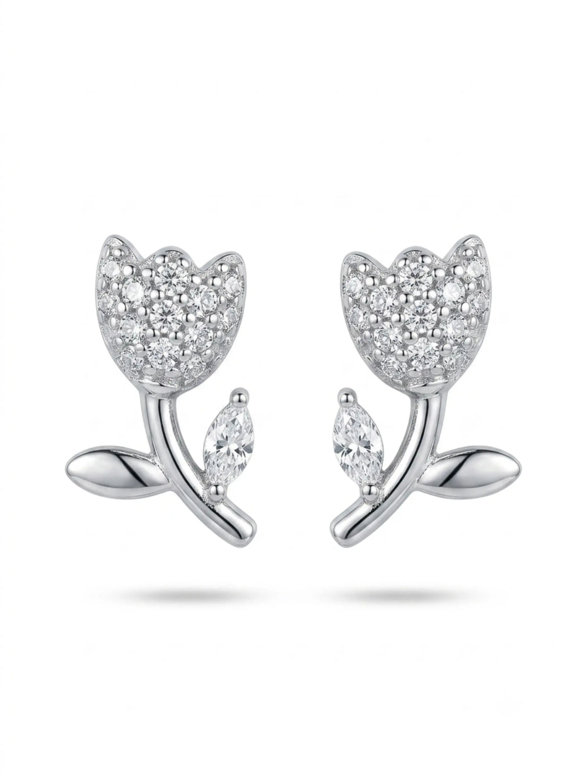Stone-Set Tulip Stem Stud Earrings