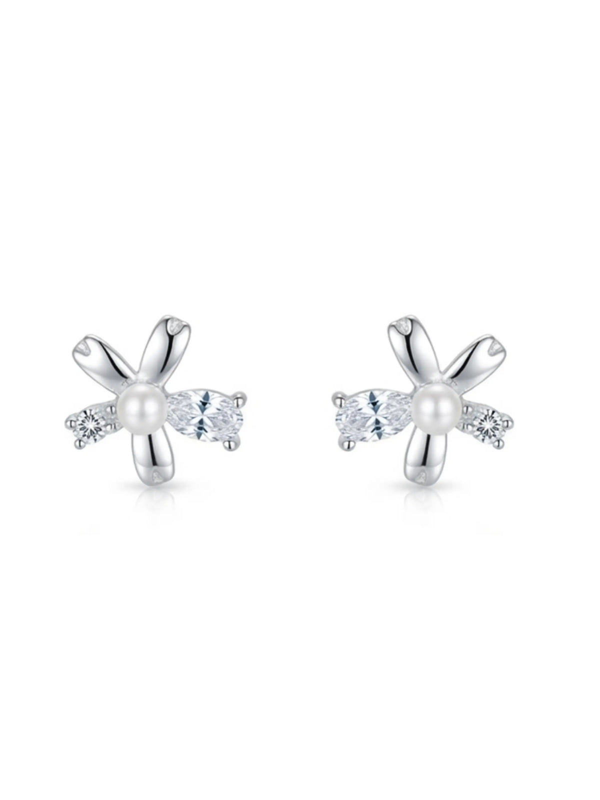 Mixed-Petal Ivory-Orb Stud Earrings