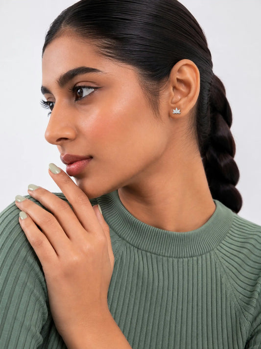 Lotus Leaf Clear-Stone Stud Earrings