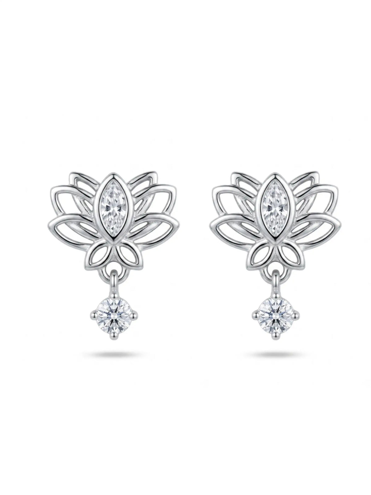 Openwork Lotus Drop Stud Earrings