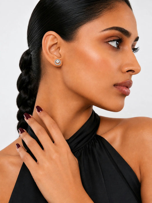 Ivory Orbit Halo Stud Earrings