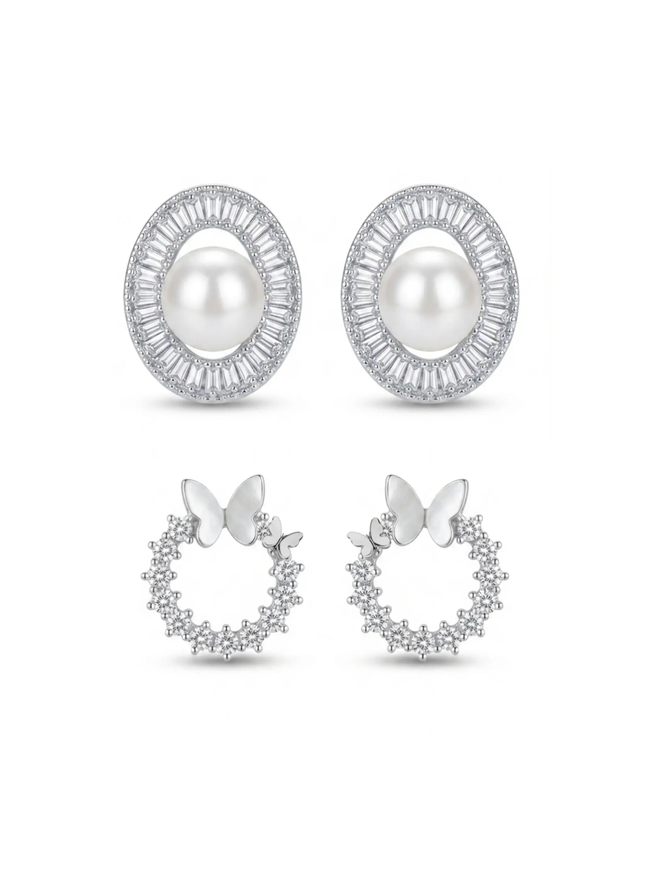Sunburst And Butterfly Two-Pair Stud Earrings