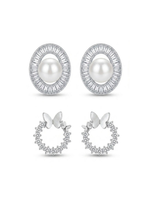 Sunburst And Butterfly Two-Pair Stud Earrings
