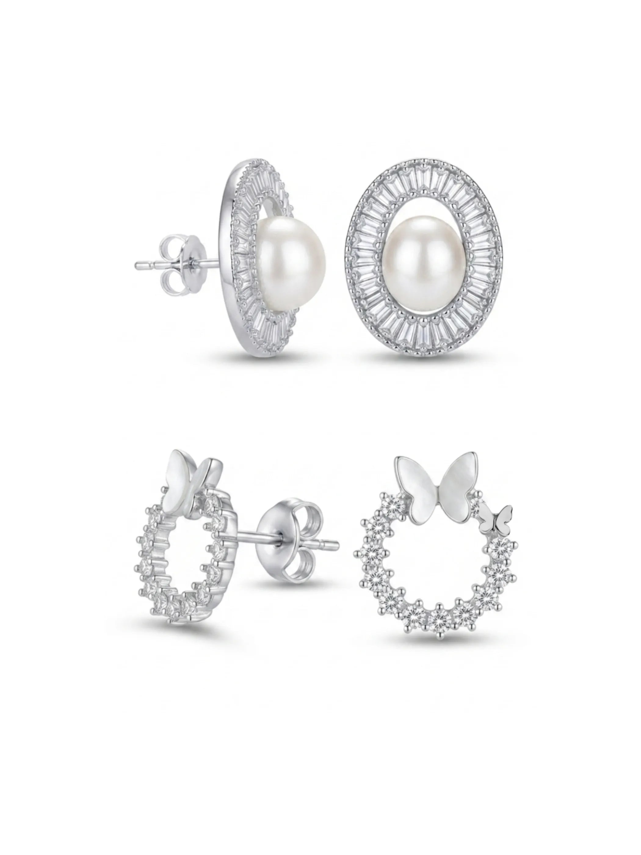Sunburst And Butterfly Two-Pair Stud Earrings
