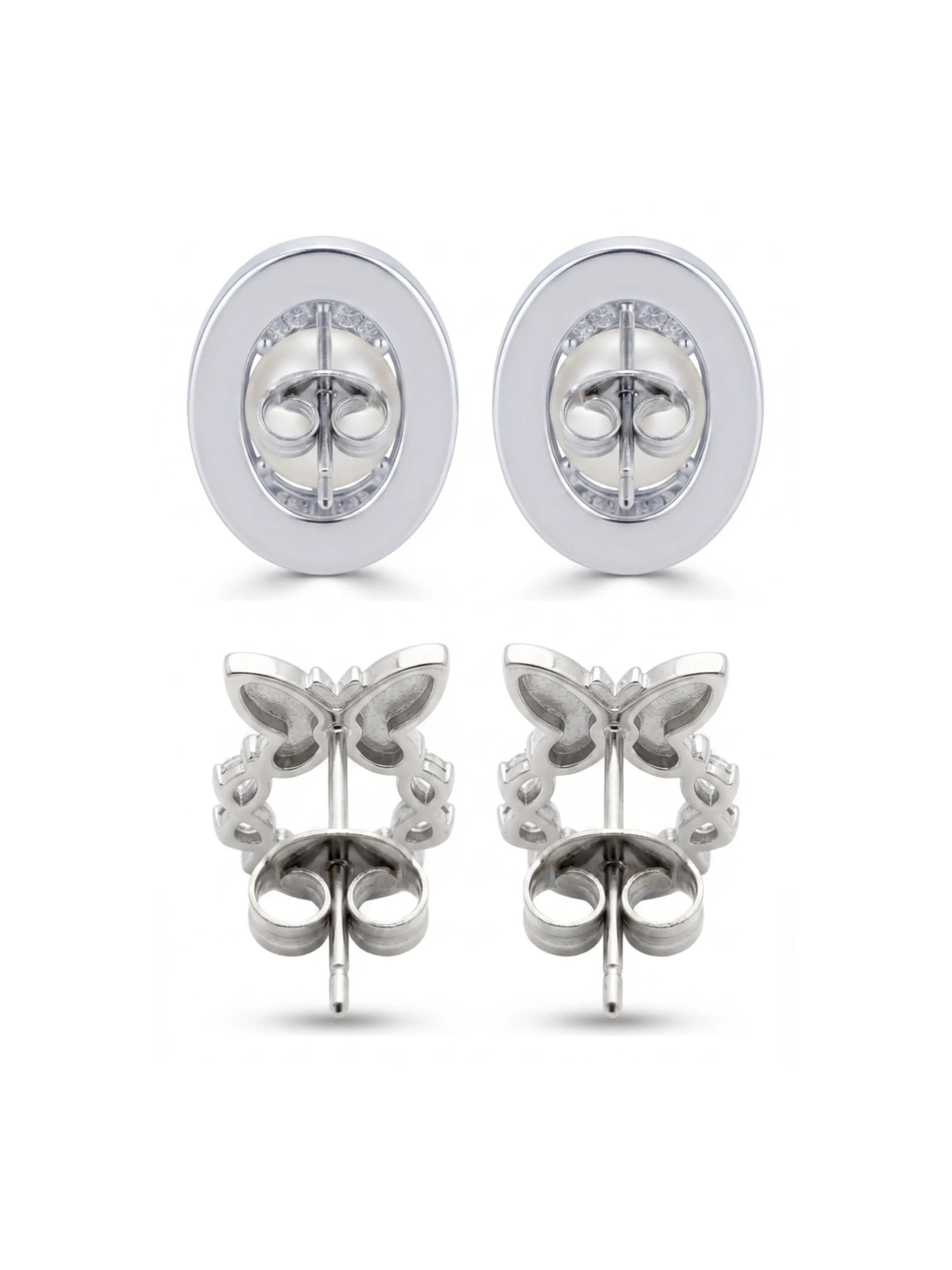 Sunburst And Butterfly Two-Pair Stud Earrings
