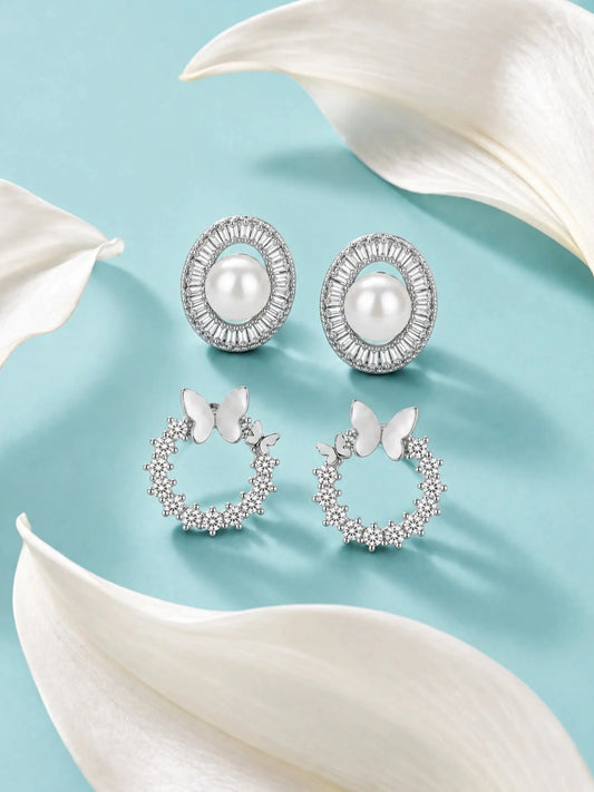 Sunburst And Butterfly Two-Pair Stud Earrings