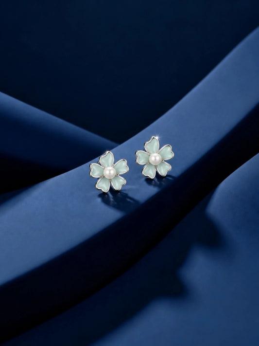 Mint Petal Floral Stud Earrings