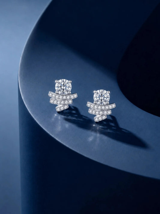 Tiered Ribbon Clear-Stone Stud Earrings