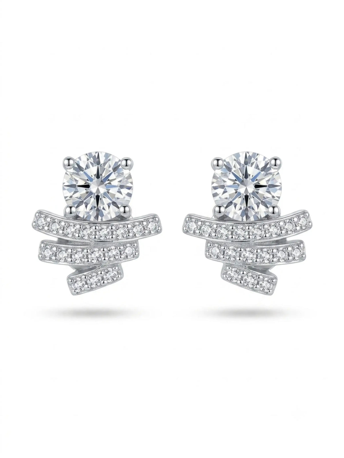 Tiered Ribbon Clear-Stone Stud Earrings