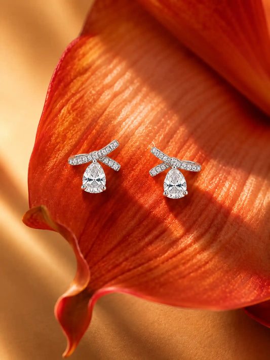 Bow And Twin-Stone Stud Earrings