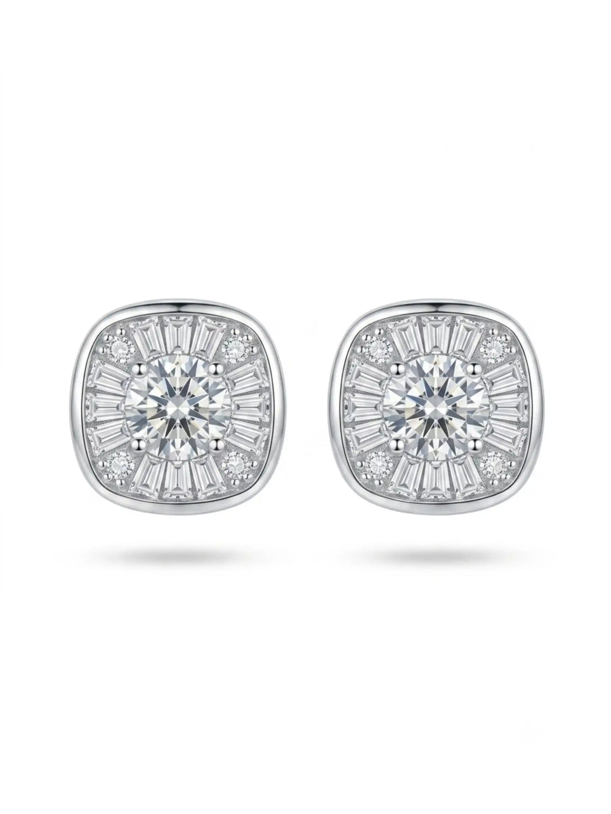 Cushion Sunburst Clear-Stone Stud Earrings