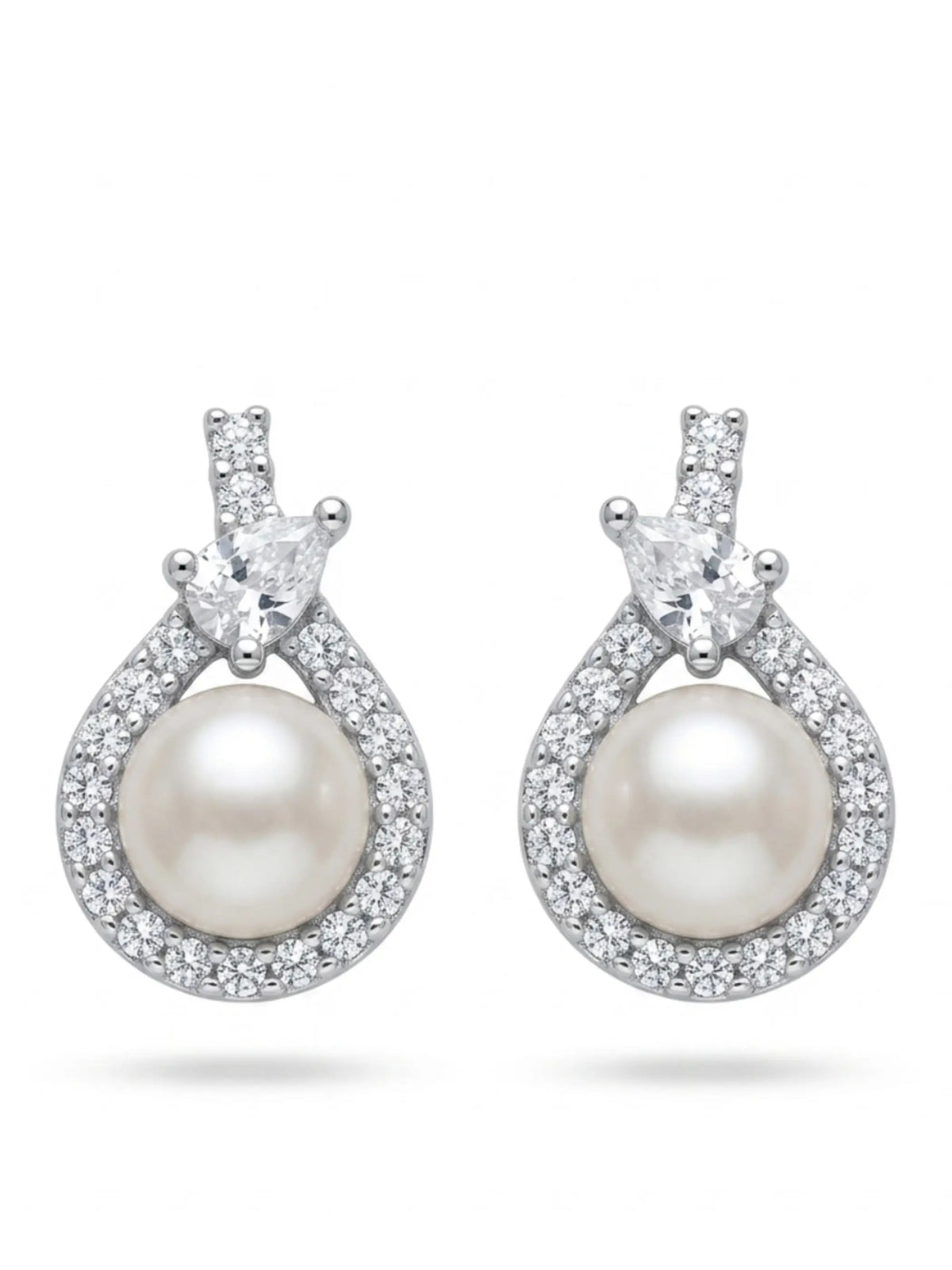 Teardrop Halo Ivory-Orb Stud Earrings