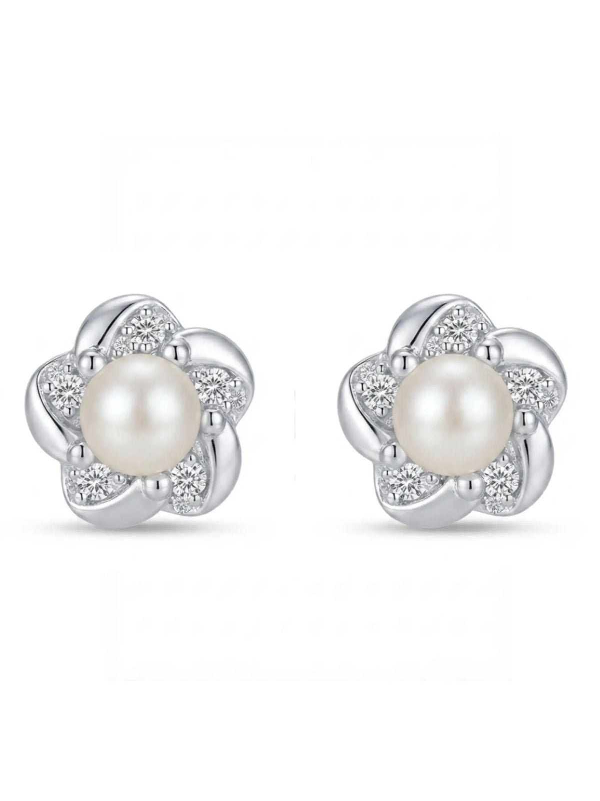 Petal Swirl Ivory-Orb Stud Earrings
