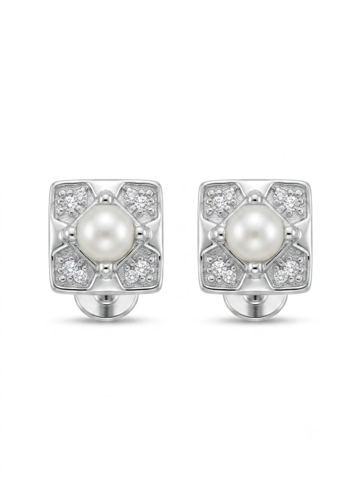 Geometric Square Ivory-Orb Stud Earrings