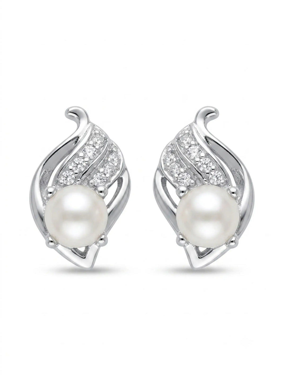 Sculpted Leaf Ivory-Orb Stud Earrings