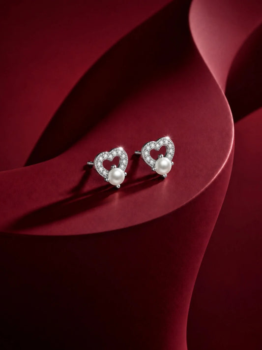 Open Heart Ivory-Orb Stud Earrings
