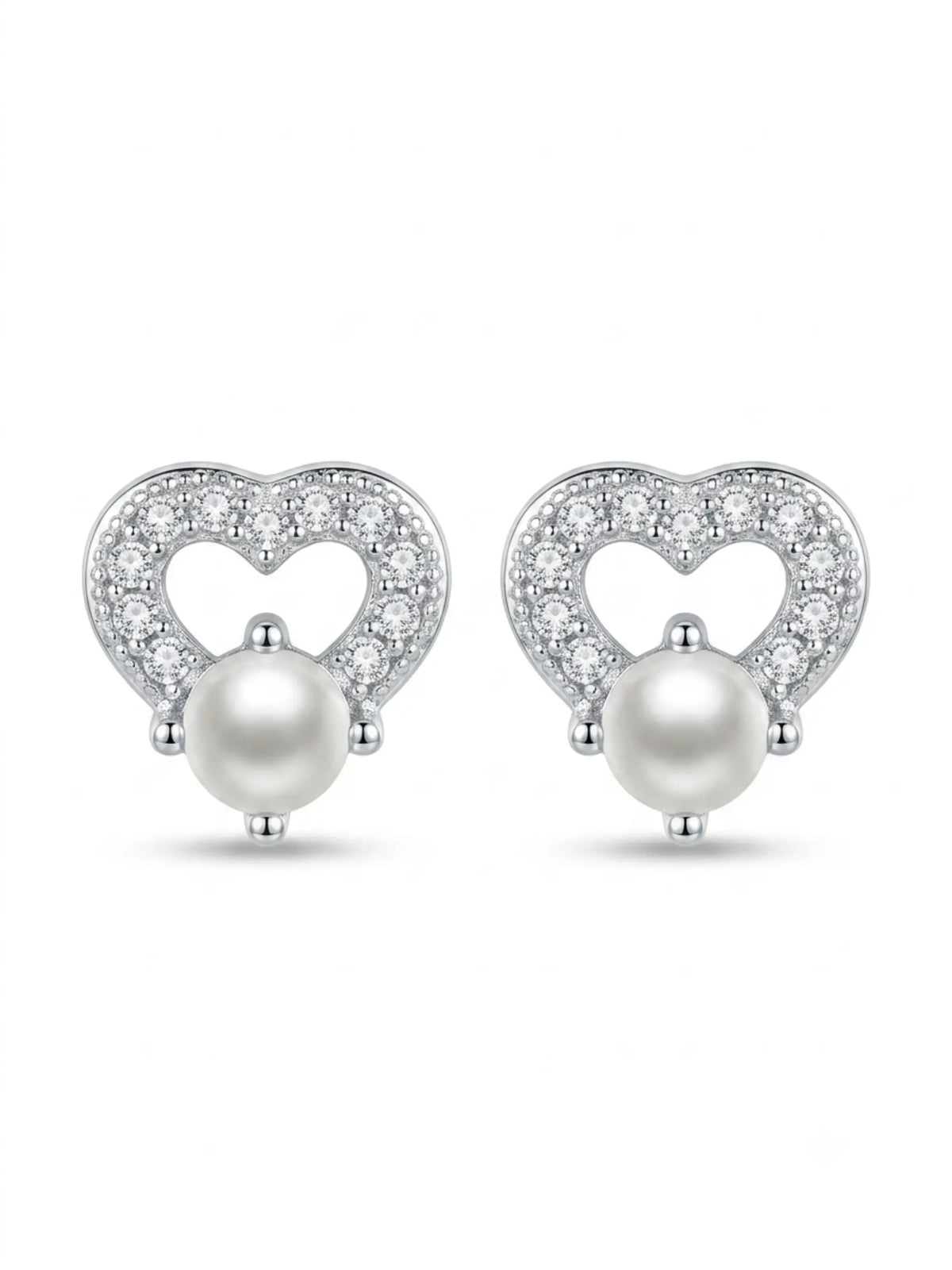 Open Heart Ivory-Orb Stud Earrings