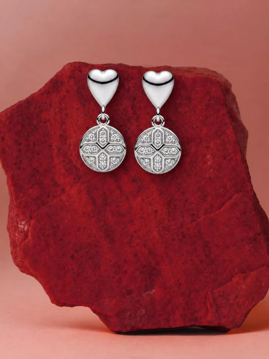 Clear-Stone Heart Medallion Drop Earrings