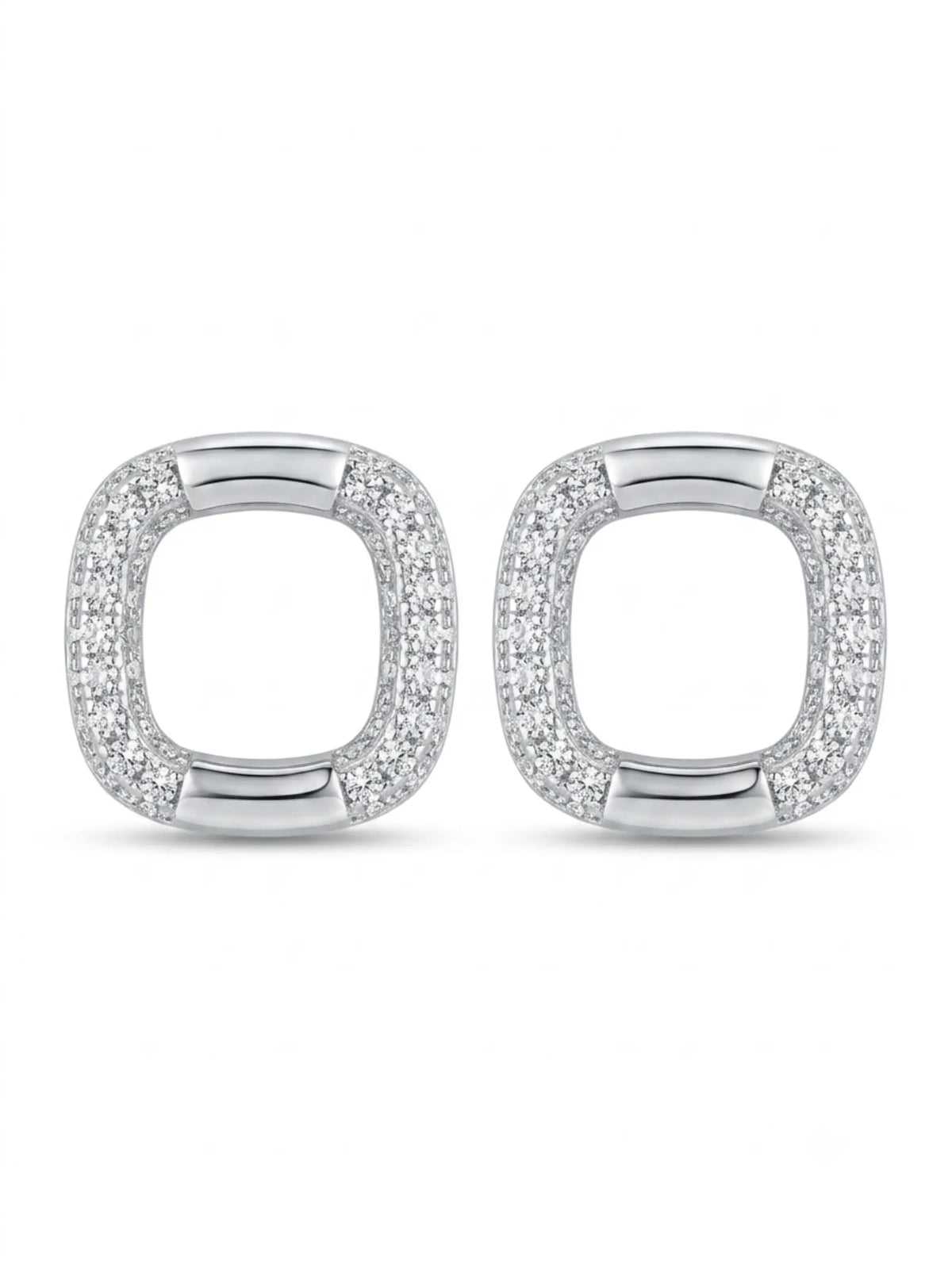 Open Cushion Clear-Stone Stud Earrings