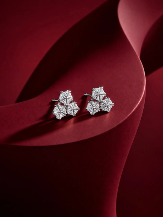 Triangular Floral Cluster Stud Earrings