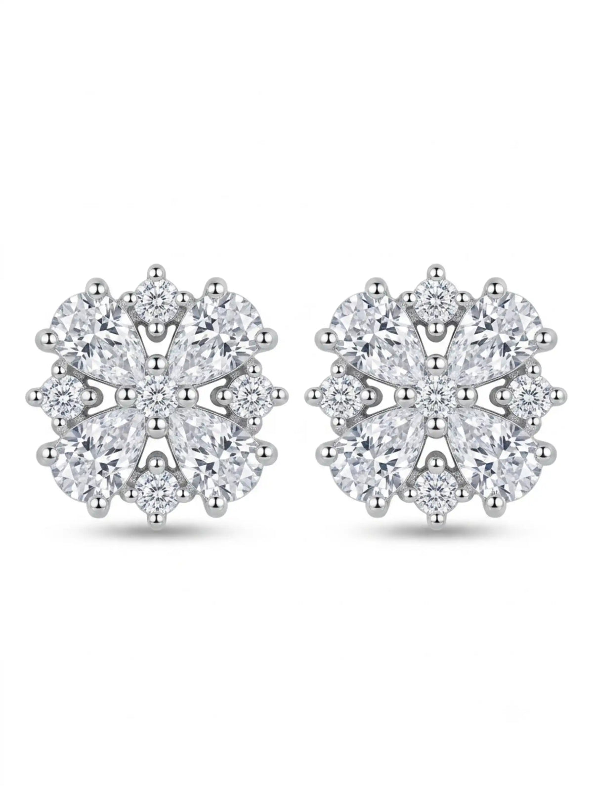 Four-Leaf Clear-Stone Stud Earrings