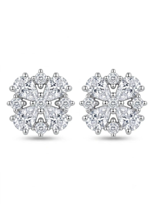 Four-Leaf Clear-Stone Stud Earrings