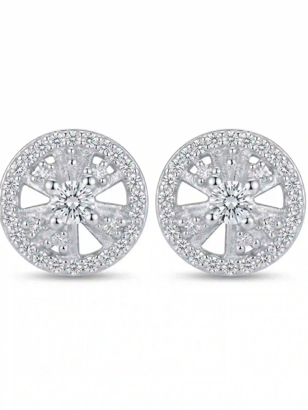 Radial Wheel Clear-Stone Stud Earrings