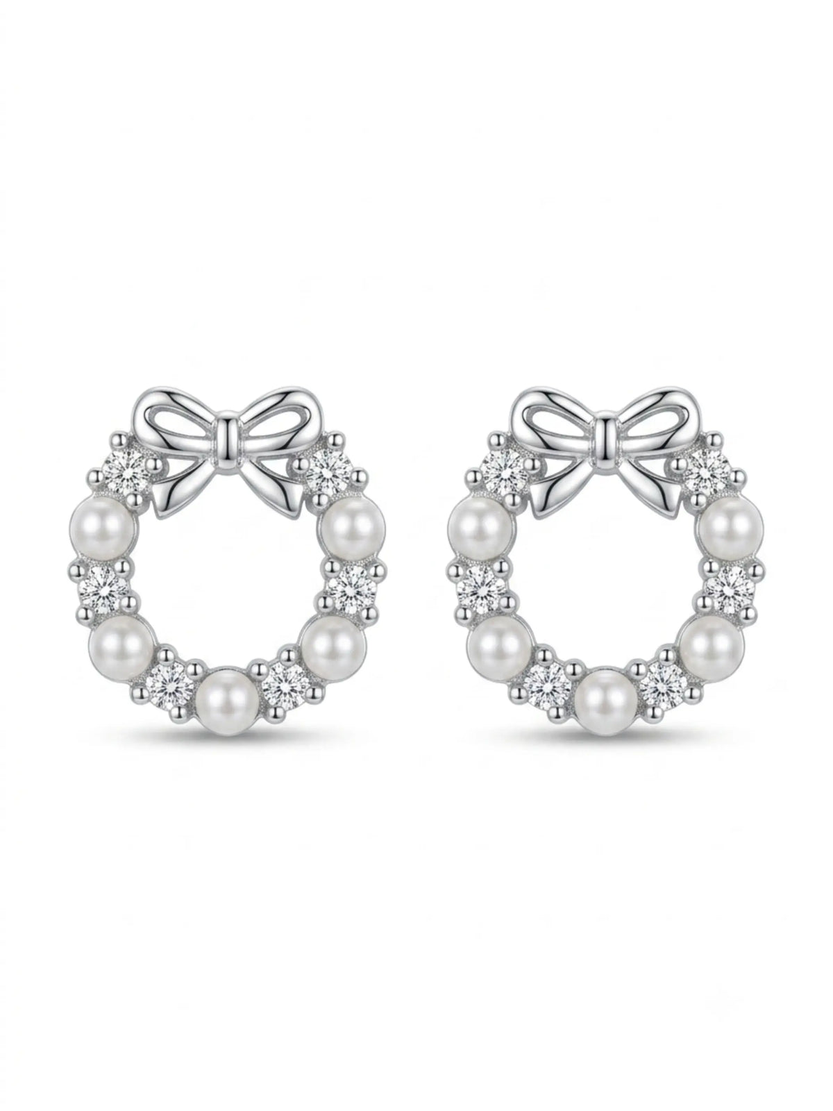 Bow Wreath Ivory-Orb Stud Earrings