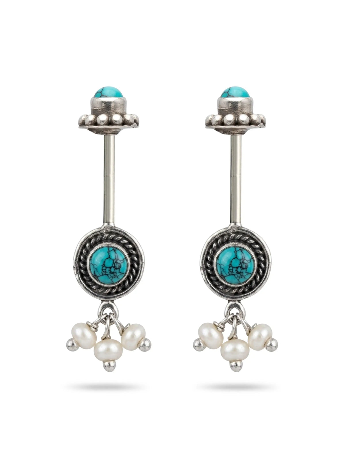 Turquoise Beaded Oxidised Medallion Bugadi