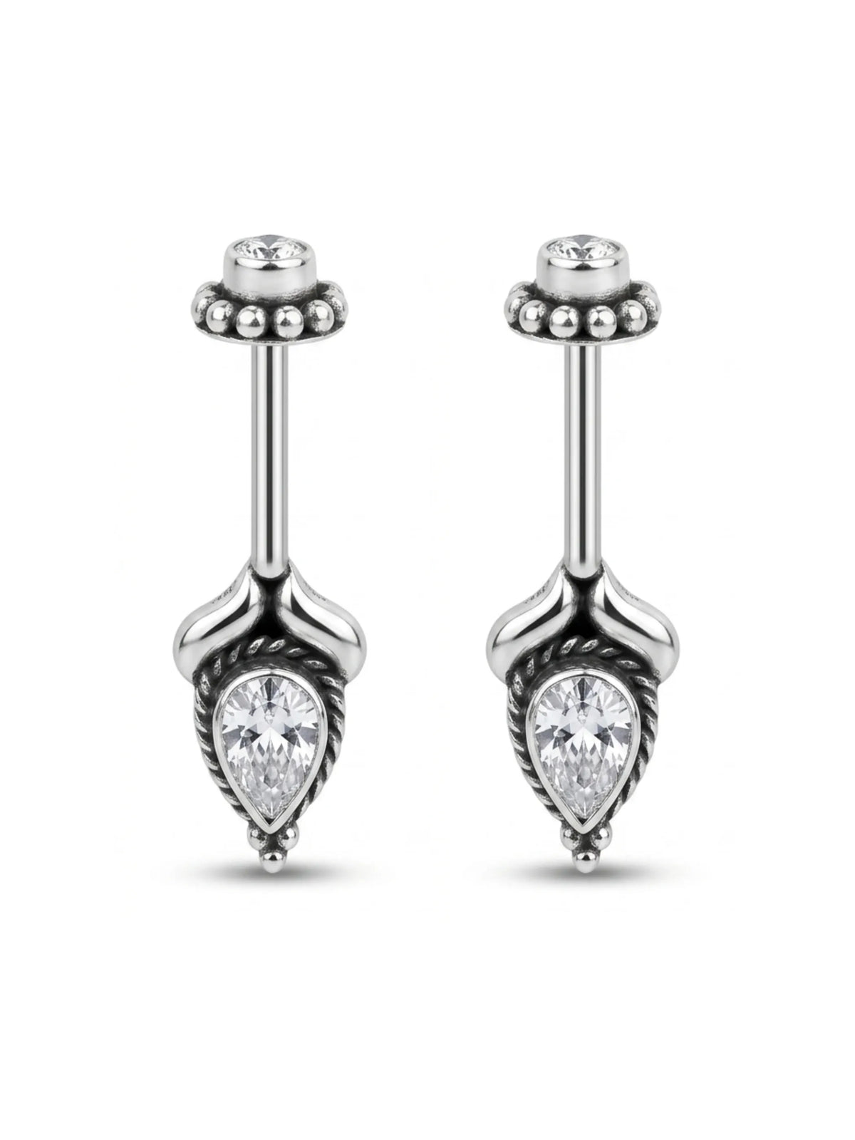 Clear Teardrop Oxidised Rope Bugadi