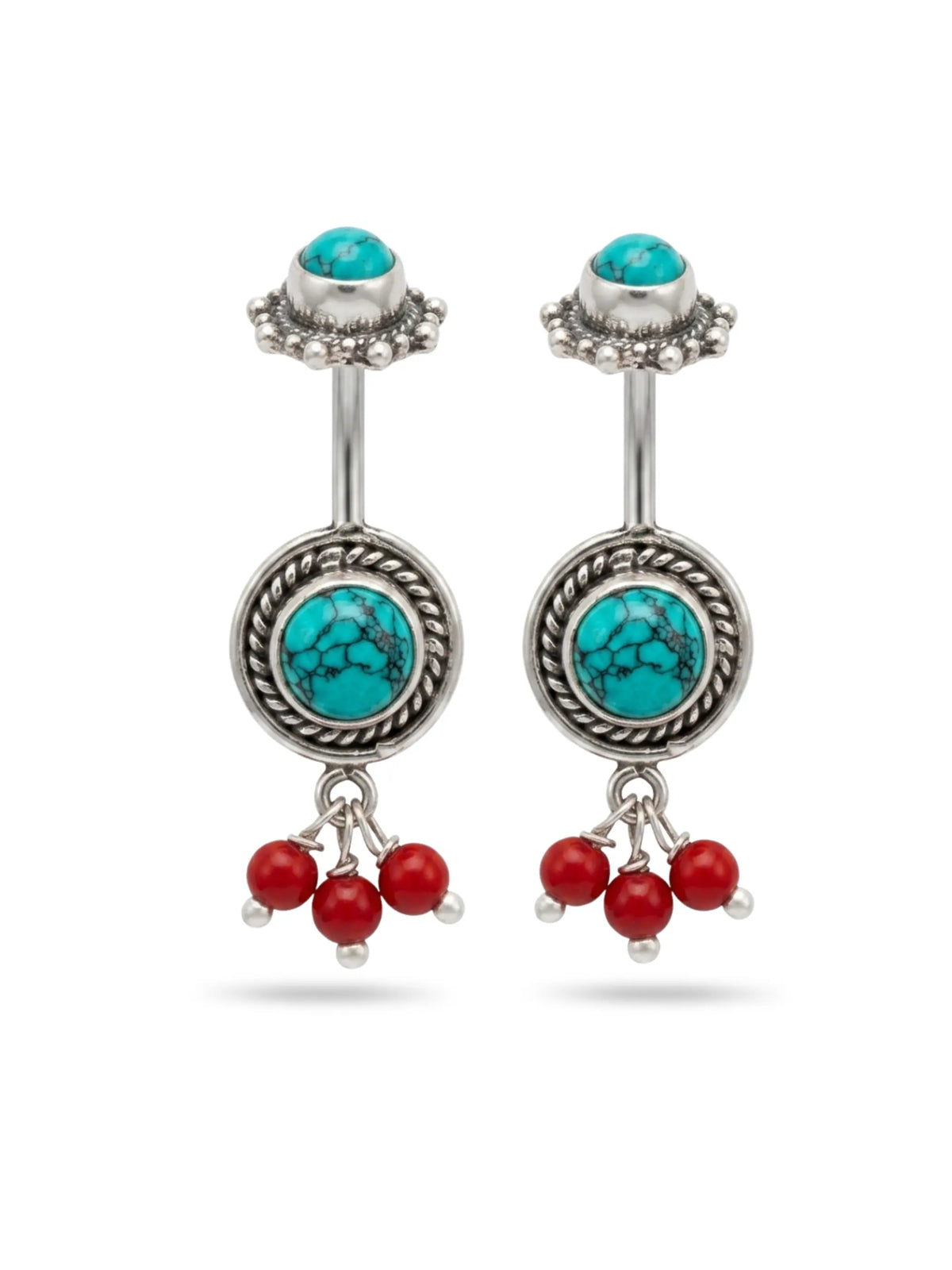 Turquoise Red-Bead Oxidised Bugadi