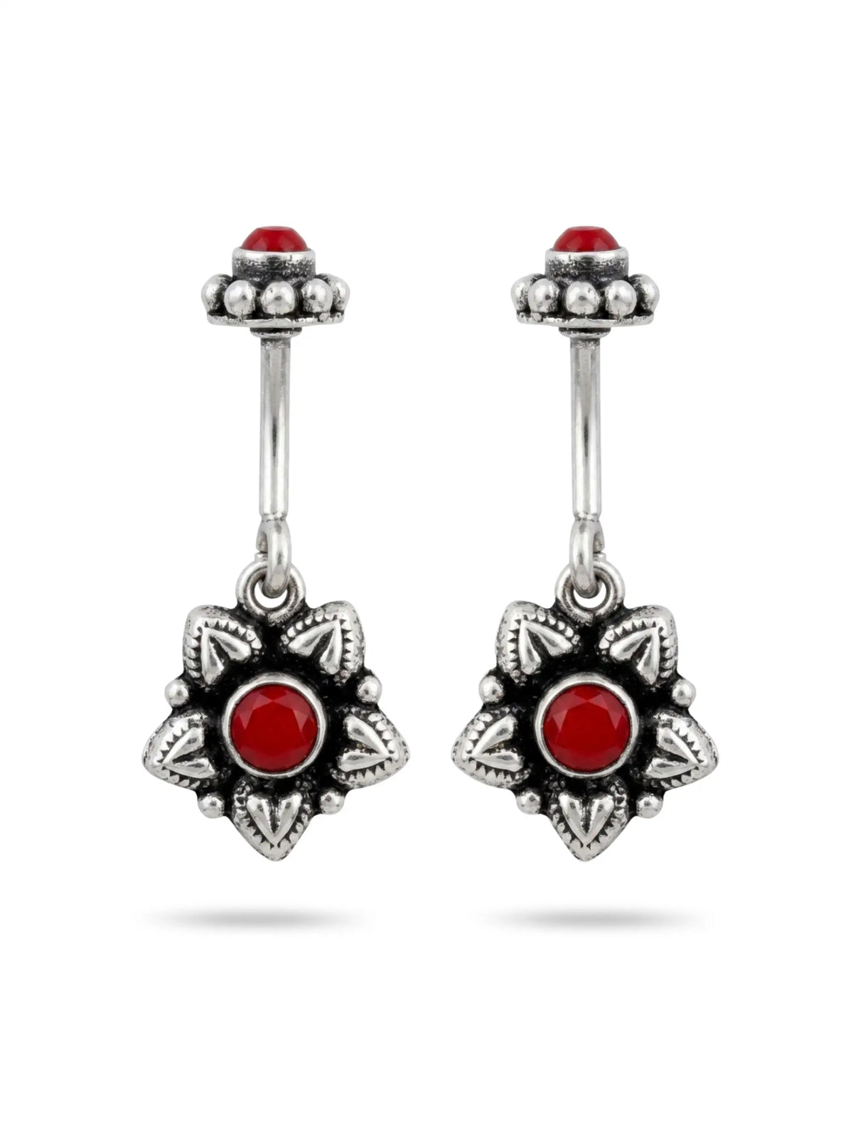 Red Floral Oxidised Star Bugadi