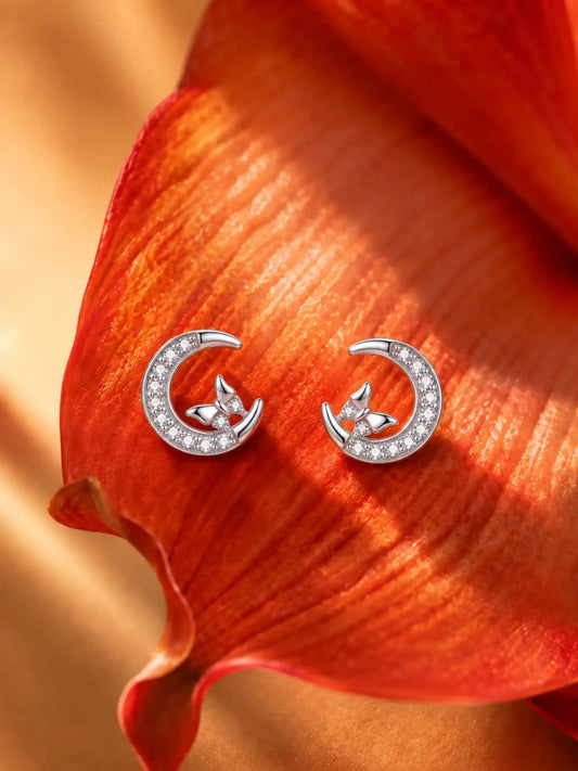 Crescent Butterfly Clear-Stone Stud Earrings