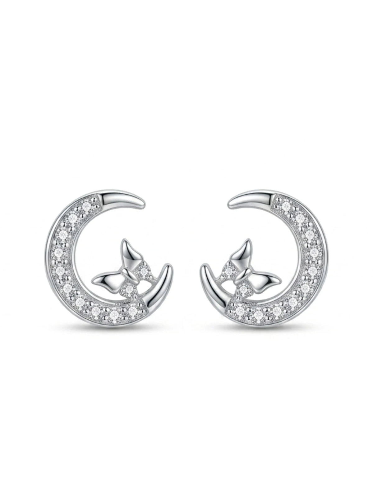 Crescent Butterfly Clear-Stone Stud Earrings